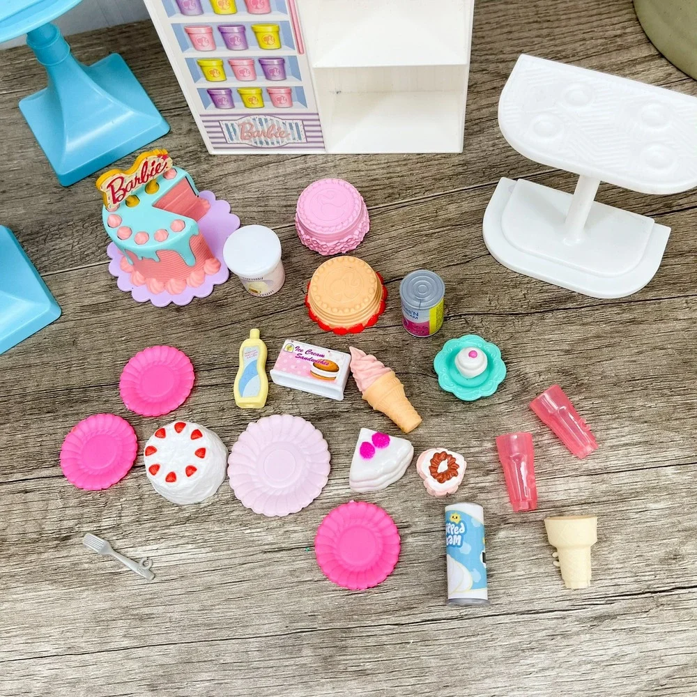 Barbie Sweet Shop Playset Ice Cream Counter Chairs Cake Accessories Lot